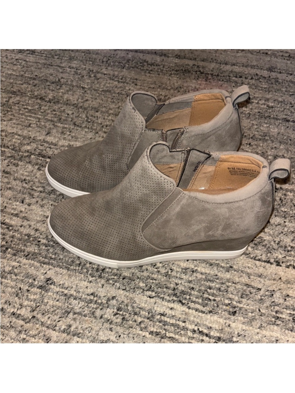 Susina Taupe Suede Perforated Wedge Sneakers